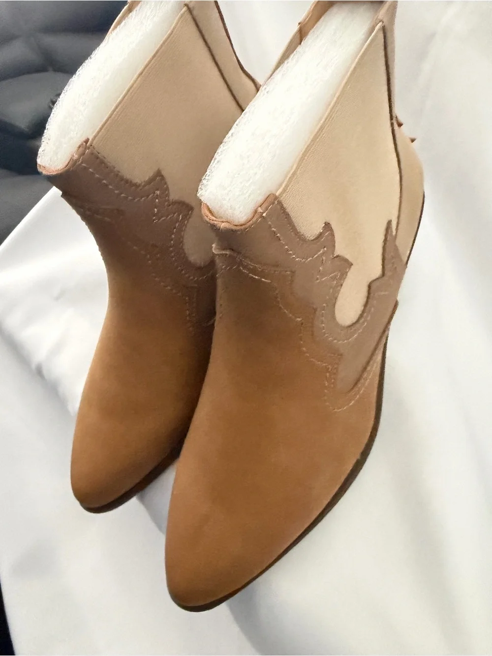 Women's Tan Western side gore Ankle Boot faux leather 1.5 inch heel